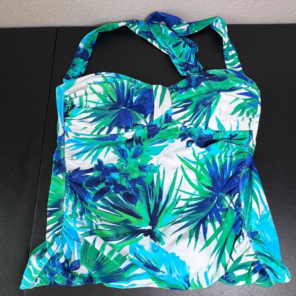 Tommy Bahama Relax Floral Halter Tankini Top Blue Green Tropical TSW38851T L